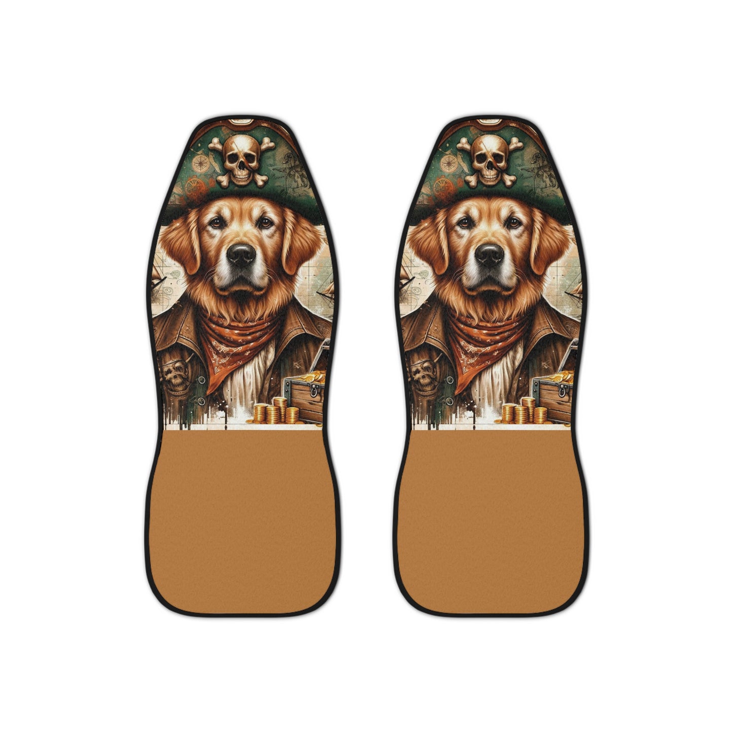 Cute Golden Retriever Dog Pirate-Themed Dog Car Seat Covers - Durable Polyester, Easy Install, Secure Fit - Perfect for Pet Lovers, Set of 2