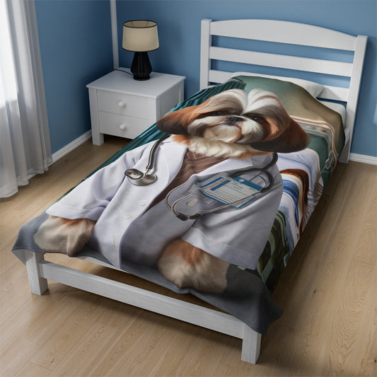 Cute Shih Tzu Dog Theme Doctor Nurse Throw Blanket , Super Soft , Perfect Gift for  Shih Tzu Doctor Nurse Dog Lovers