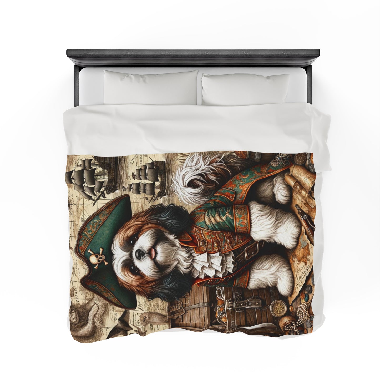 Cute  Shih Tzu Dog Pirate-Themed Velveteen Plush Blanket -  Soft Throw,  Unique Dog Print Design - Cozy Home Decor & Gift Idea"